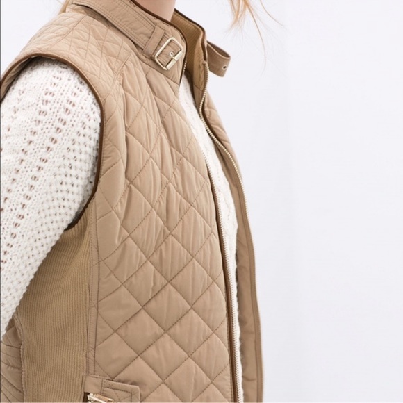 Zara Woman Quilted Full Zip High Neck Vest in Beige Tan SOLD OUT Size S - Picture 2 of 11